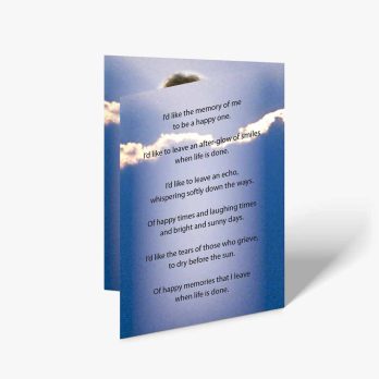 memorial card with a photo of a person in the sky