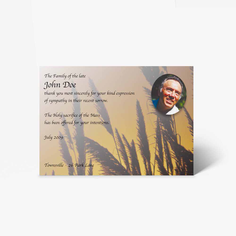 funeral card template with sunset