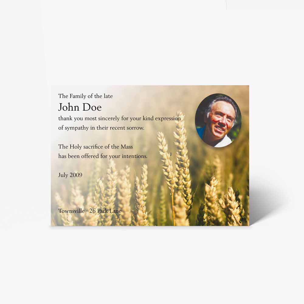 funeral card template with a photo of a person in a field