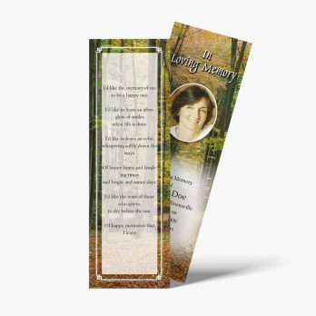 a bookmark with a photo of a woman in the woods