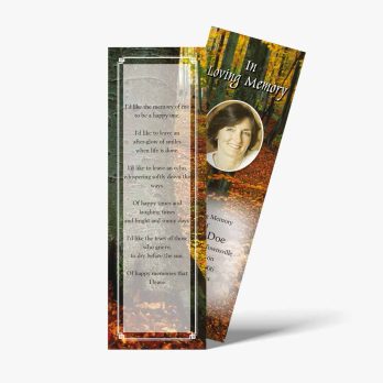 a bookmark with a photo of a woman in the forest