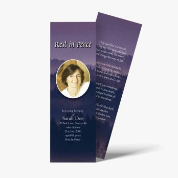 a funeral bookmark template with a photo of a woman