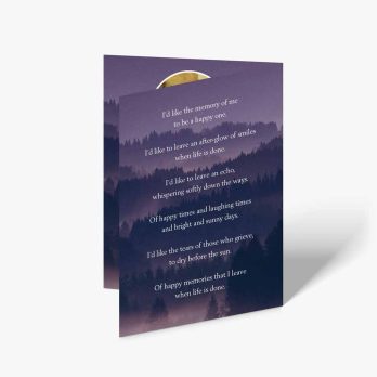 a card with a poem about the mountains and trees