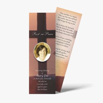 a funeral bookmark template with a cross and a photo of a person