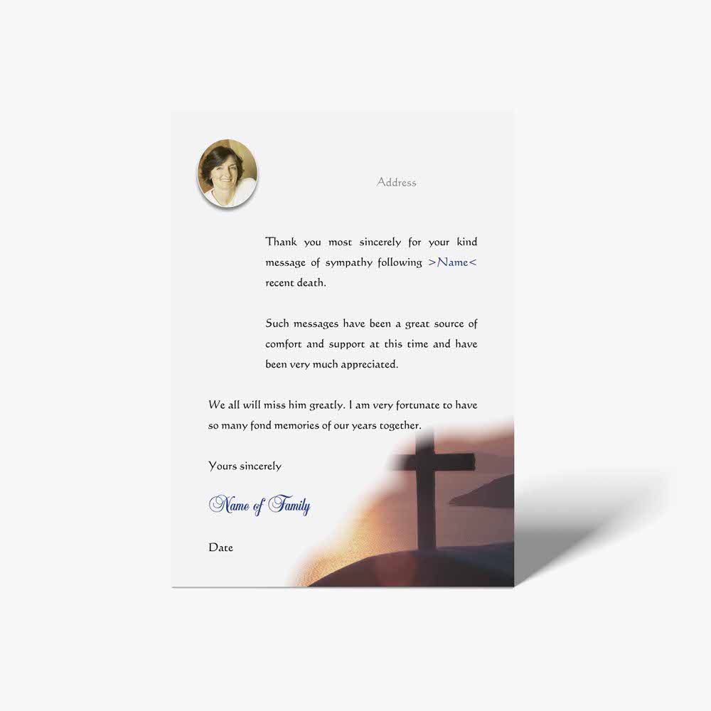 thank you card with cross and sunset