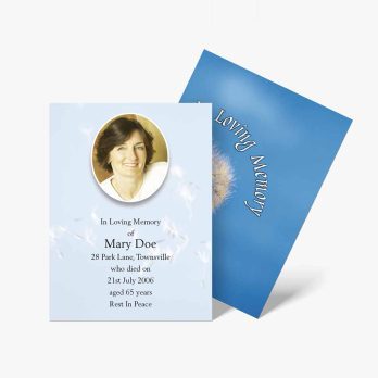 a funeral card with a photo of a woman