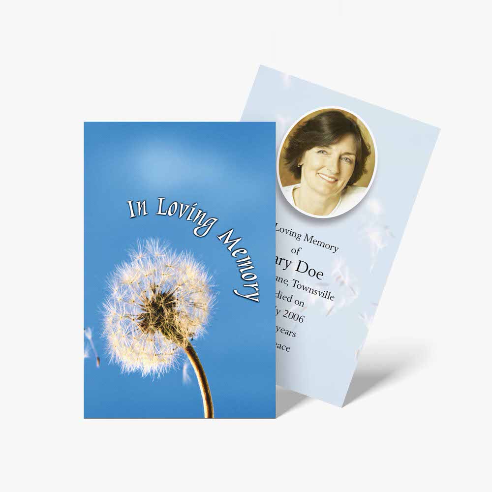 funeral cards with dandelion