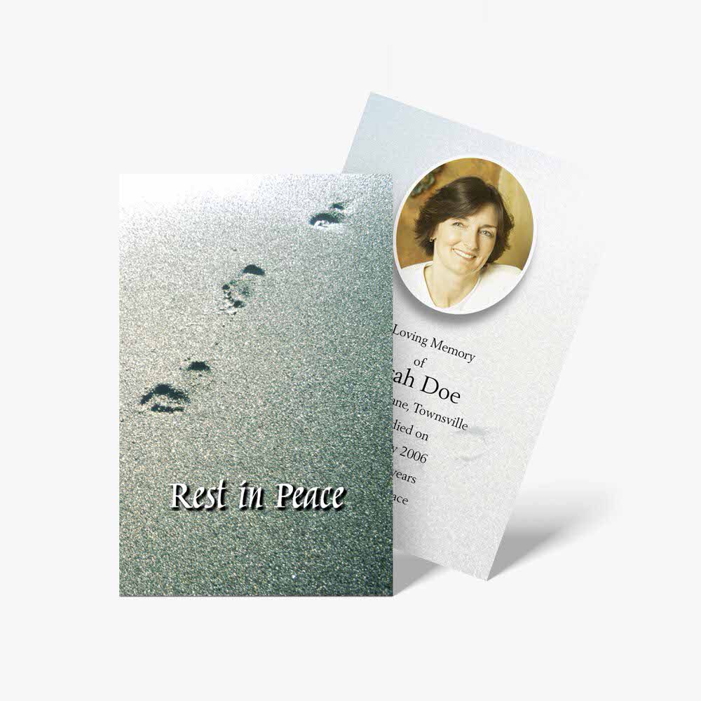 footprints in the sand funeral card