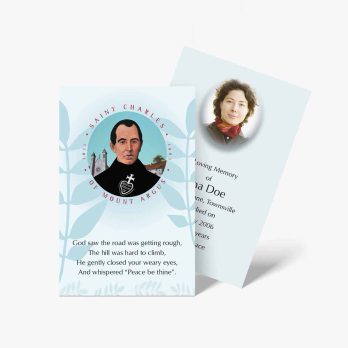 a card with a picture of a priest and a woman