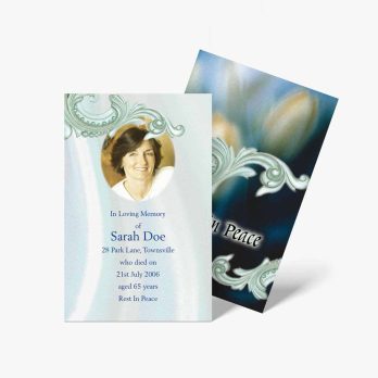 a funeral card with a photo of a woman