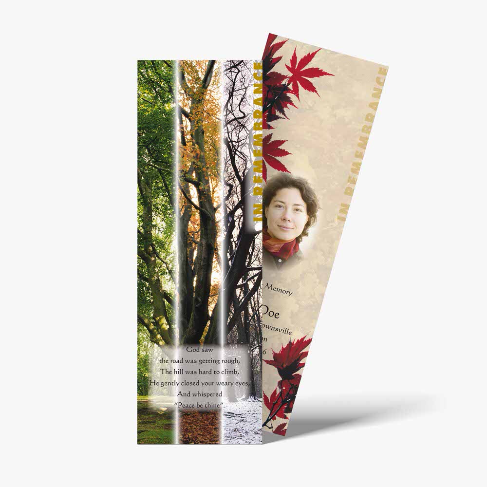 a bookmark with a picture of a woman in the forest