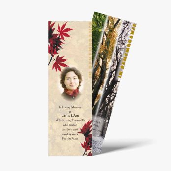 a bookmark with a photo of a woman and leaves