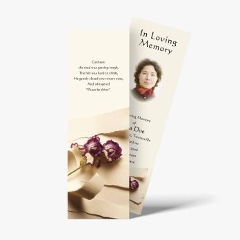 a funeral bookmarks template with a photo of a flower