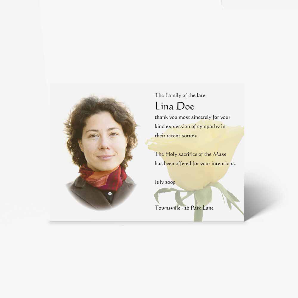 funeral card template - yellow rose