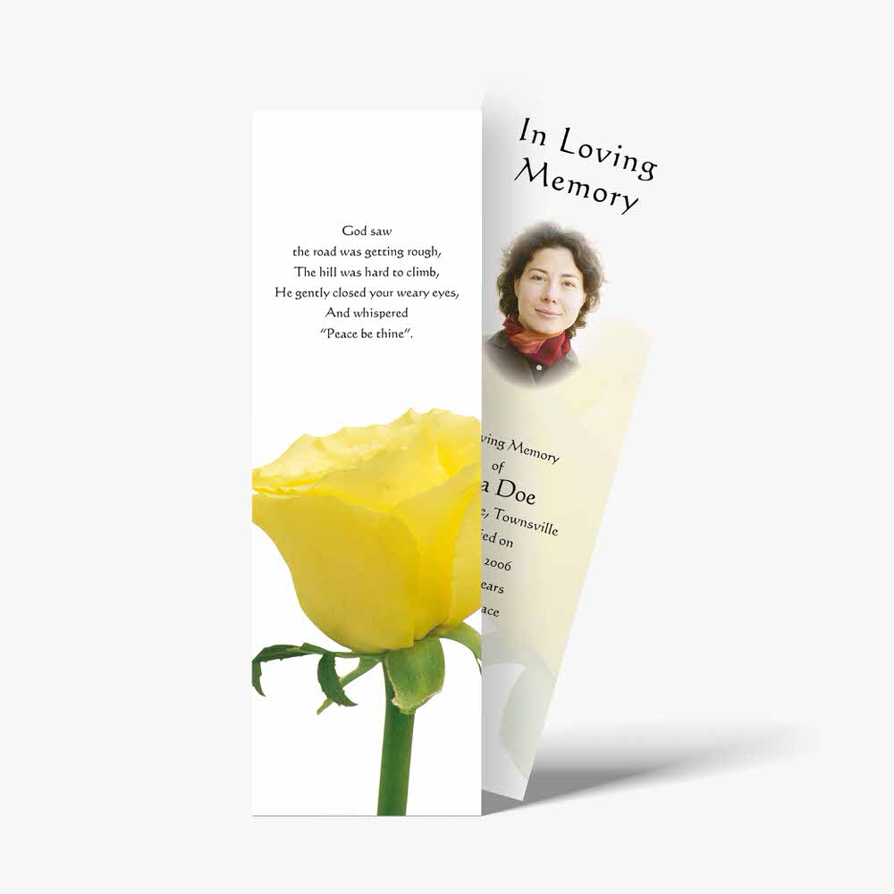 funeral bookmarks with yellow rose
