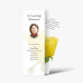 funeral bookmarks with yellow roses