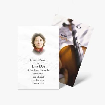 a violinist's memorial card