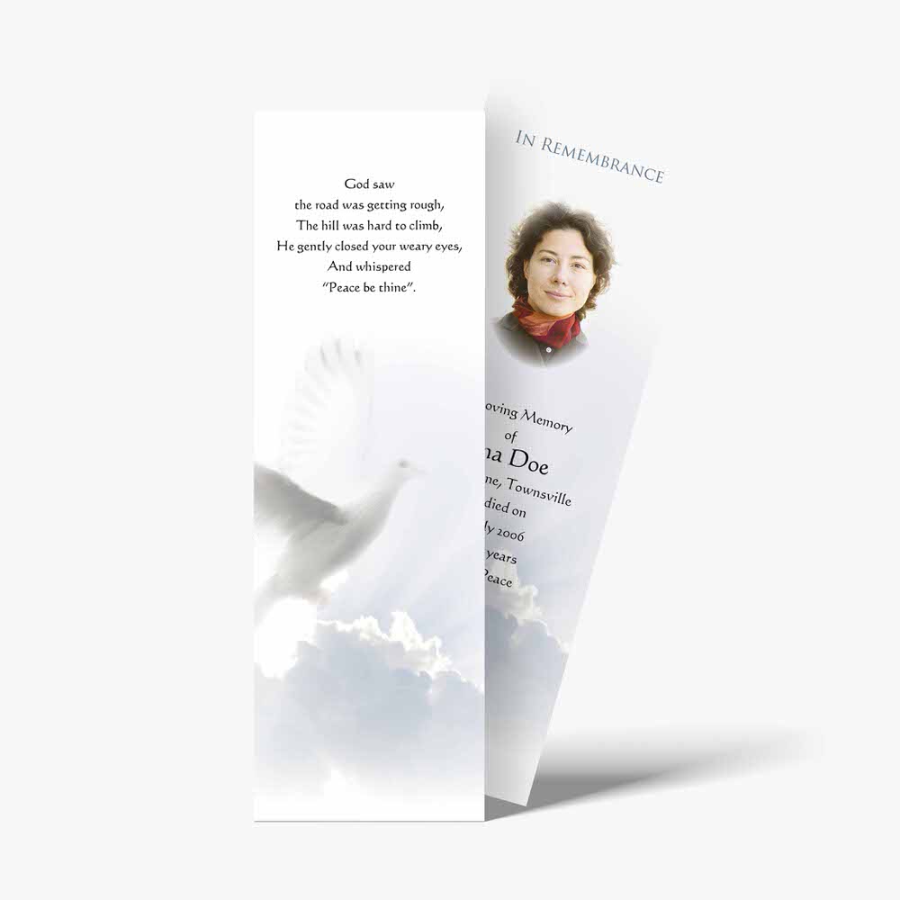 a bookmark with a white dove on it