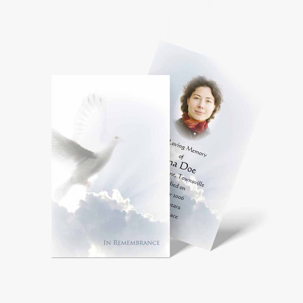 funeral card template with dove