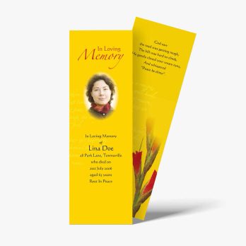a yellow bookmark with a photo of a woman