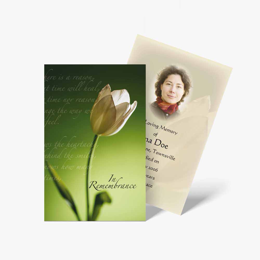 memorial cards with a white tulip