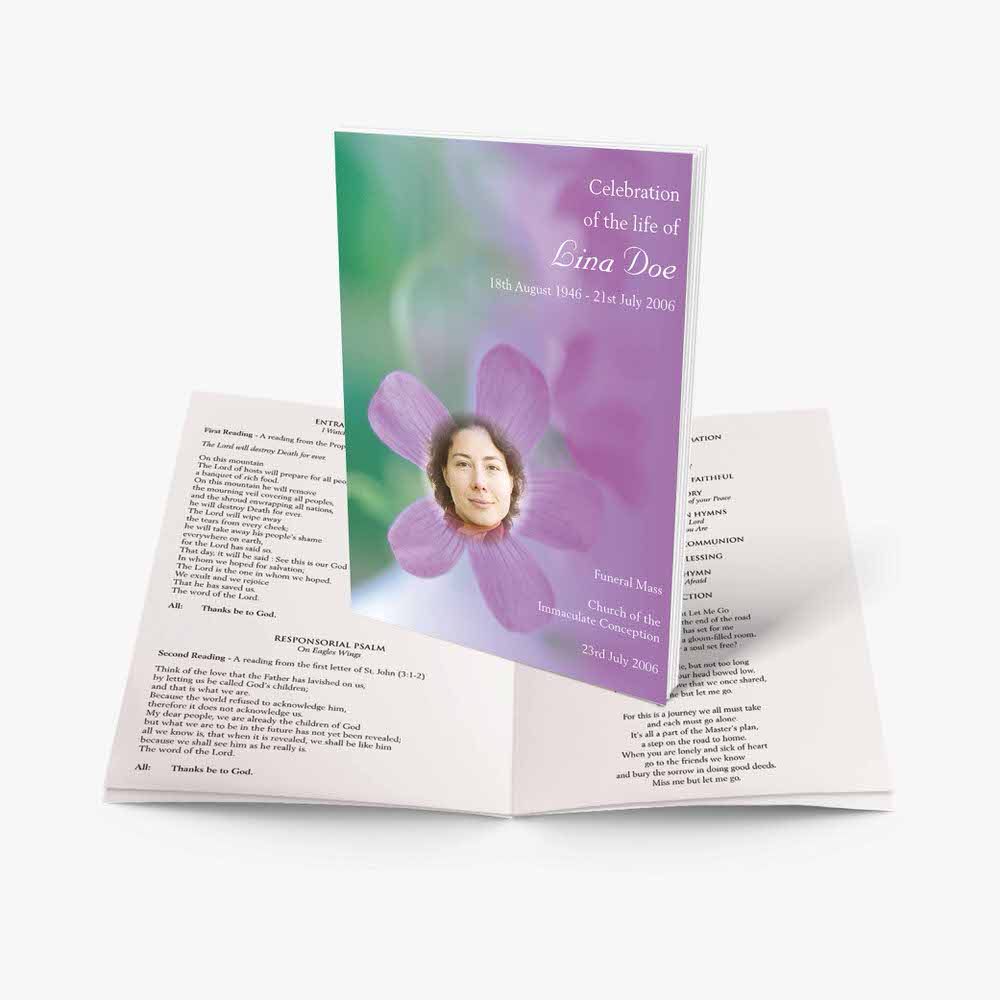 a beautiful purple flower funeral program template