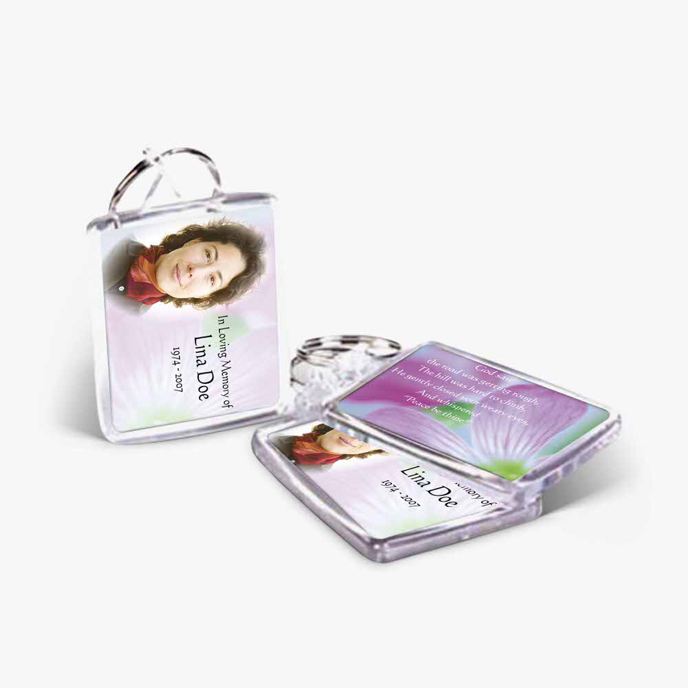 a key chain with a photo of a woman