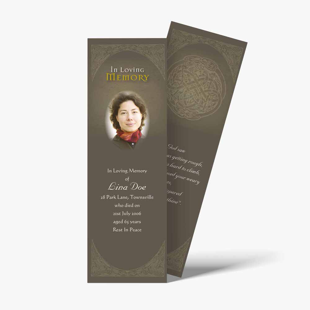 a funeral bookmarks template with a photo of a woman