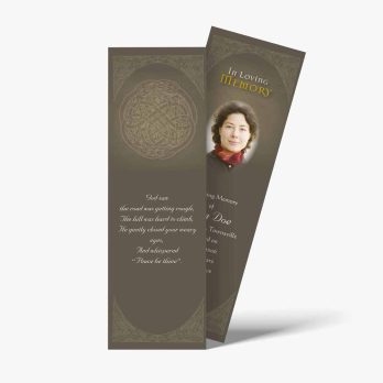 a funeral bookmarks with a photo of a woman