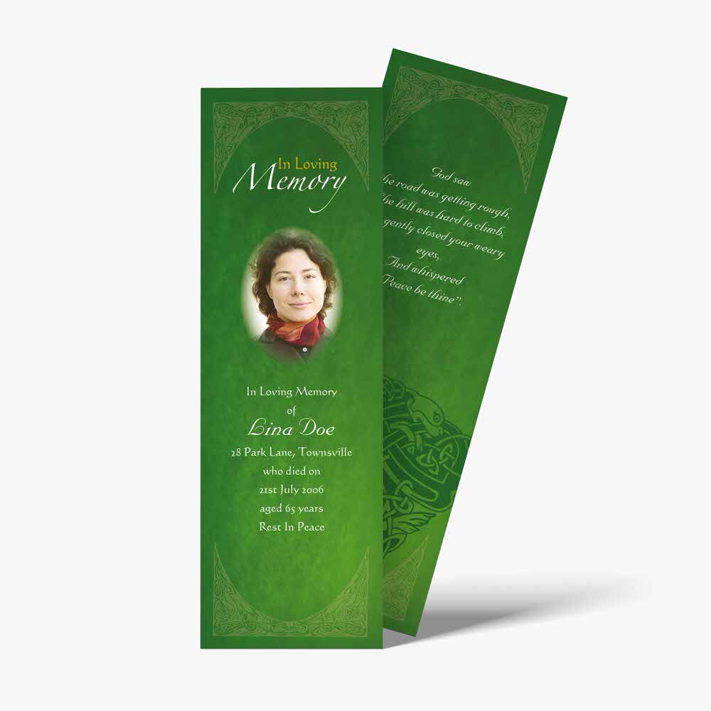 green funeral bookmarks template
