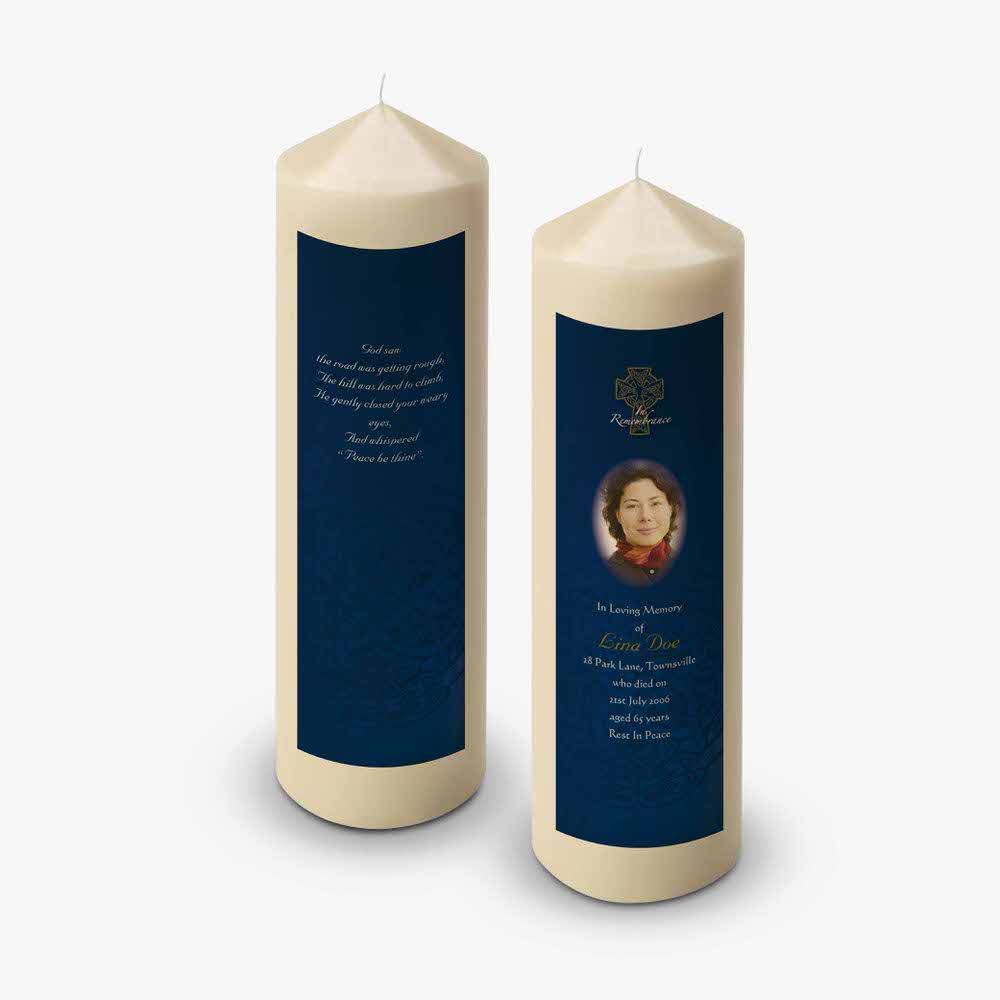 two candles with a photo of a woman on them