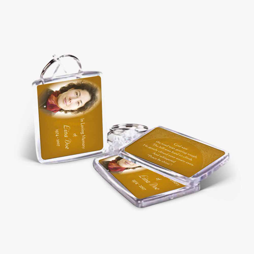 a key chain with a photo of a woman