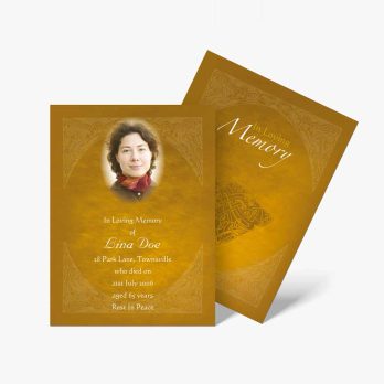 a funeral card with a photo of a woman