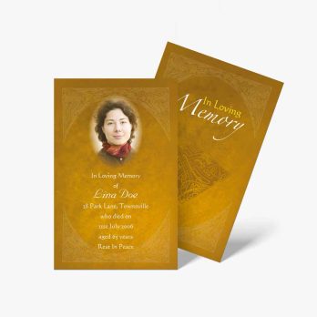 a funeral card with a photo of a woman