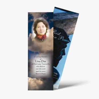 a bookmark with a photo of a woman in the clouds