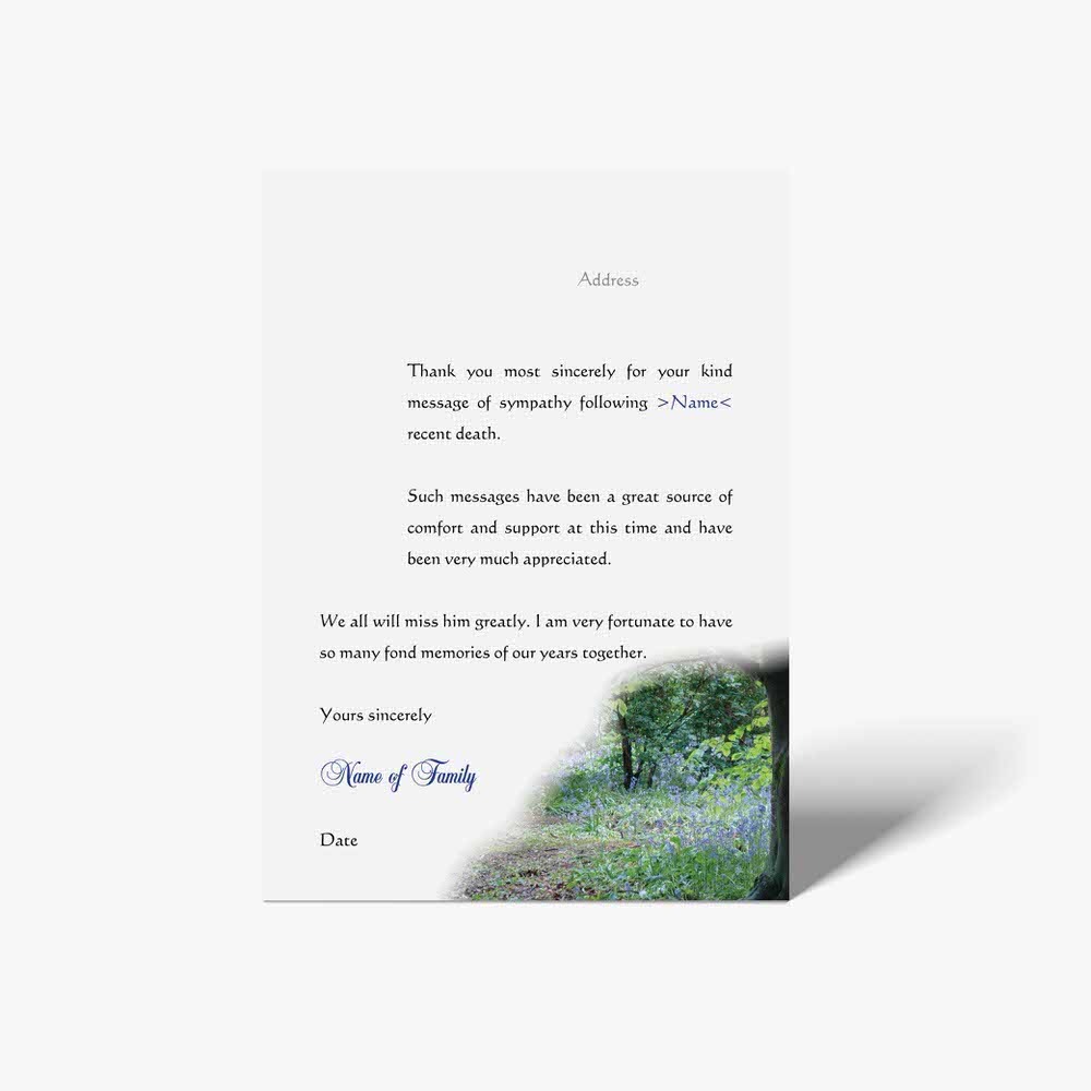 thank you card with a photo of a forest