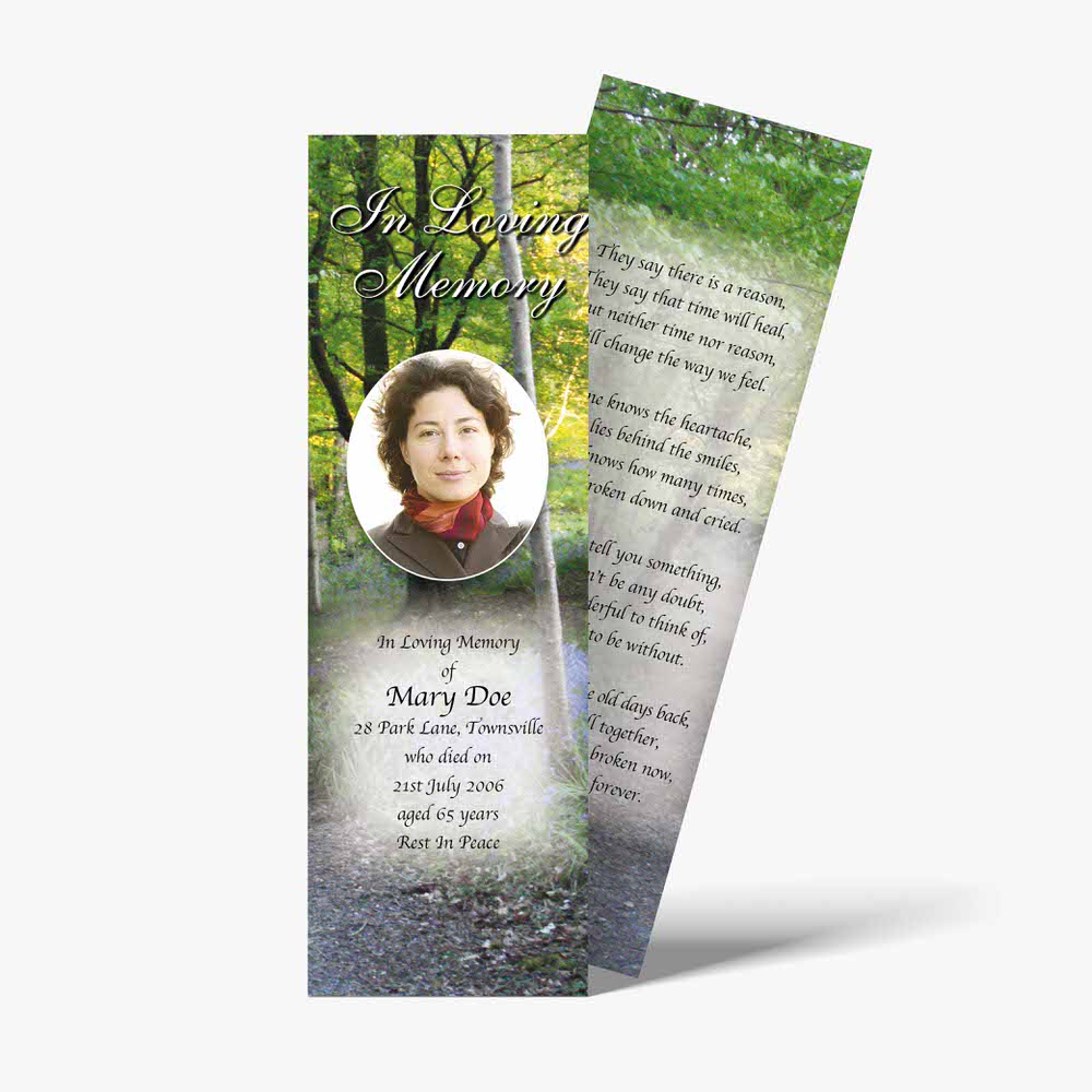 a bookmark with a photo of a woman in a park