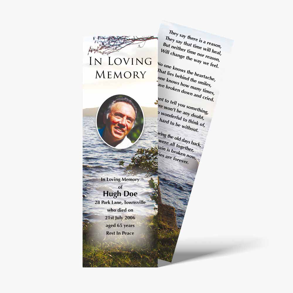 a bookmark with a photo of a man on the water