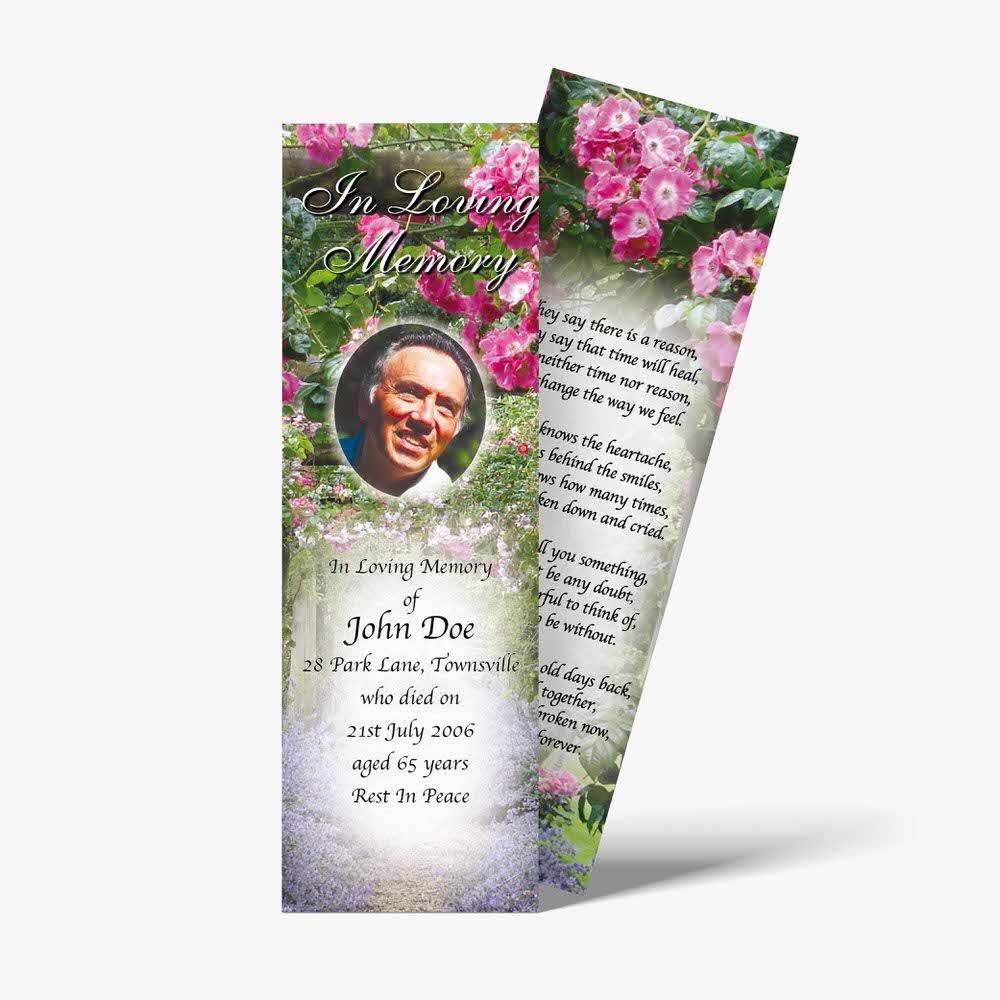 a bookmark with a photo of a man and flowers