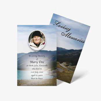 a funeral card with a photo of a woman in a hat