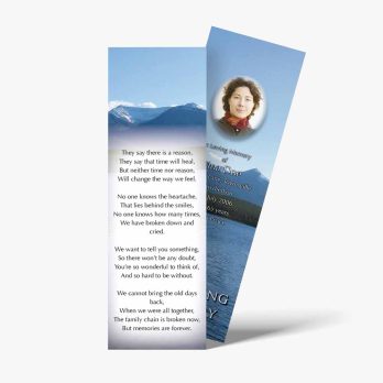 a bookmark with a photo of a mountain range