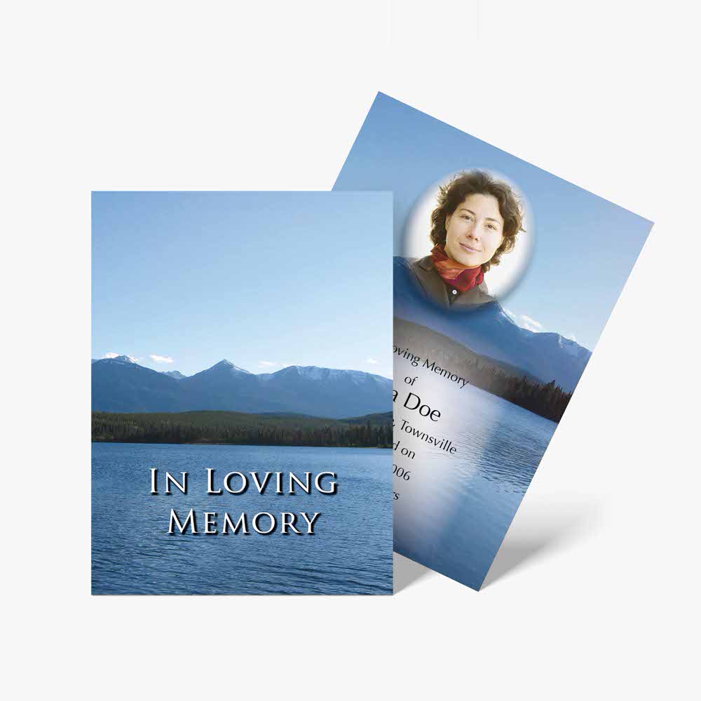 mountain lake memorial card template