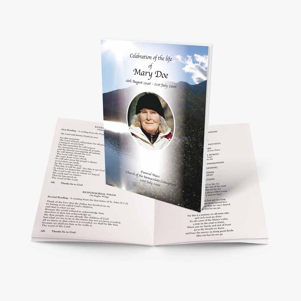 a funeral pamphlet with a photo of a woman