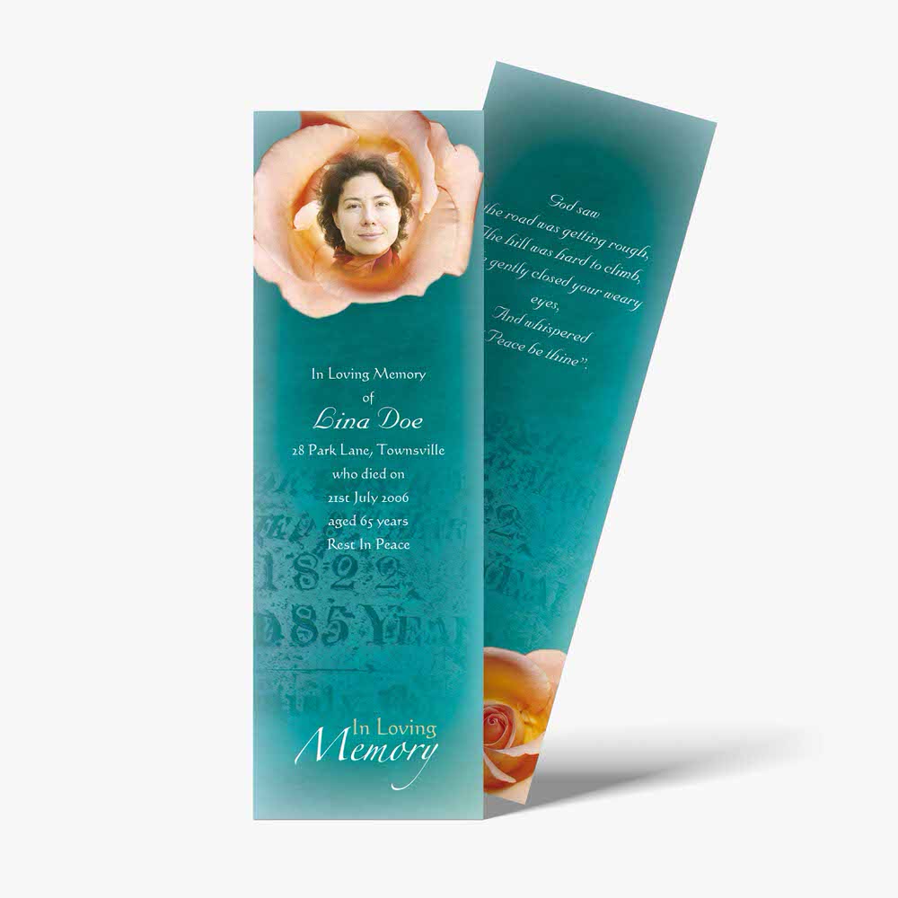 a bookmarks with a photo of a woman and a flower