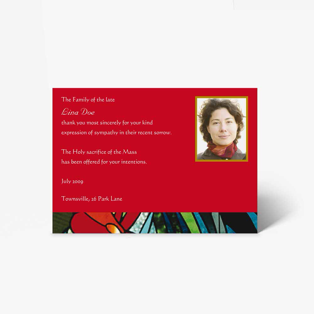 a red card with an image of a woman