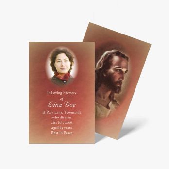 a funeral card with a photo of jesus