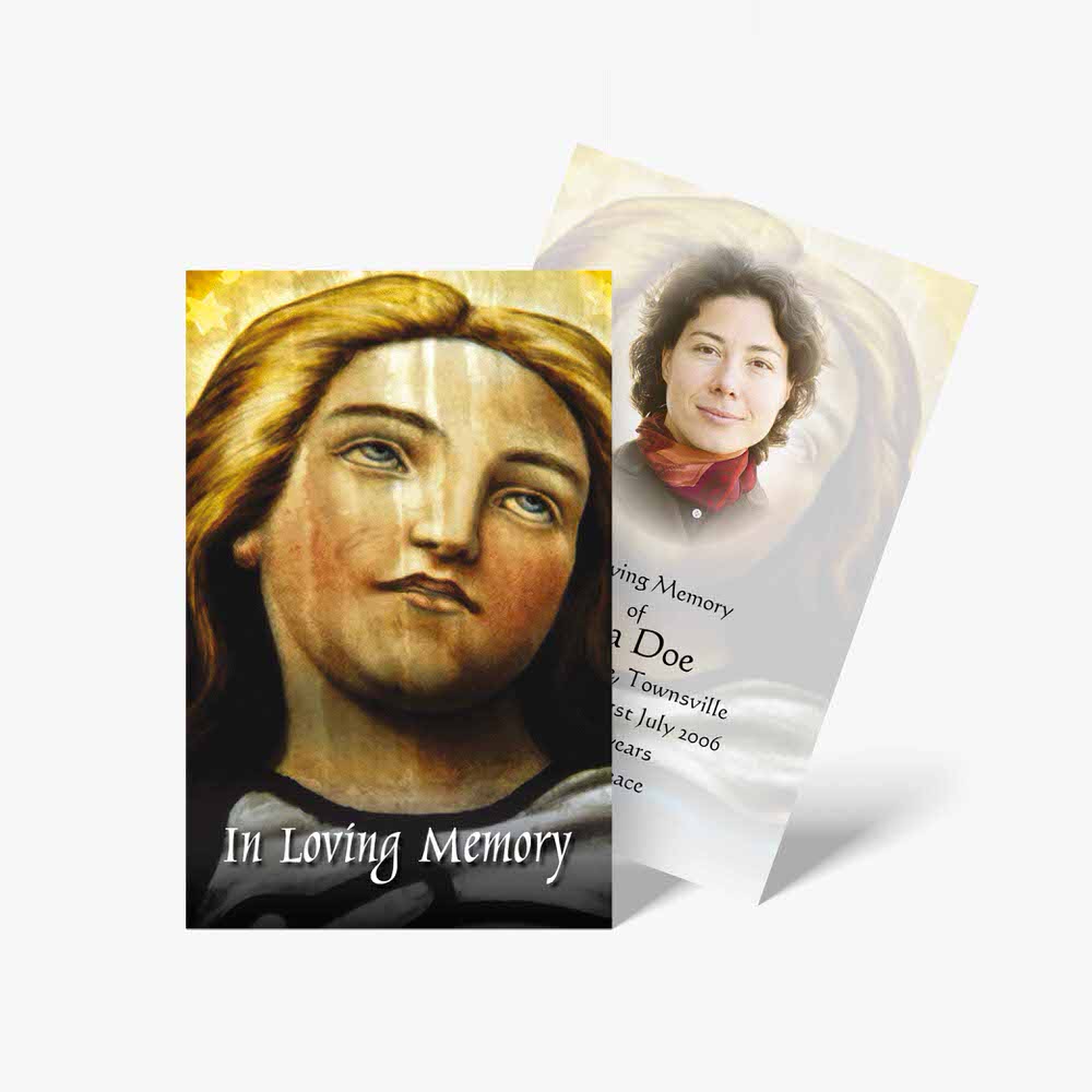 a funeral card with a woman's face on it