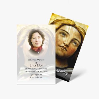 a funeral card with a picture of a woman's face