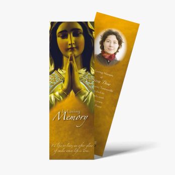 a bookmark with a picture of a woman praying