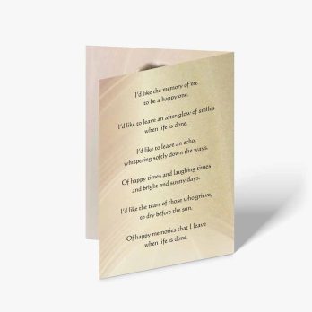a card with a poem about the death of a loved one
